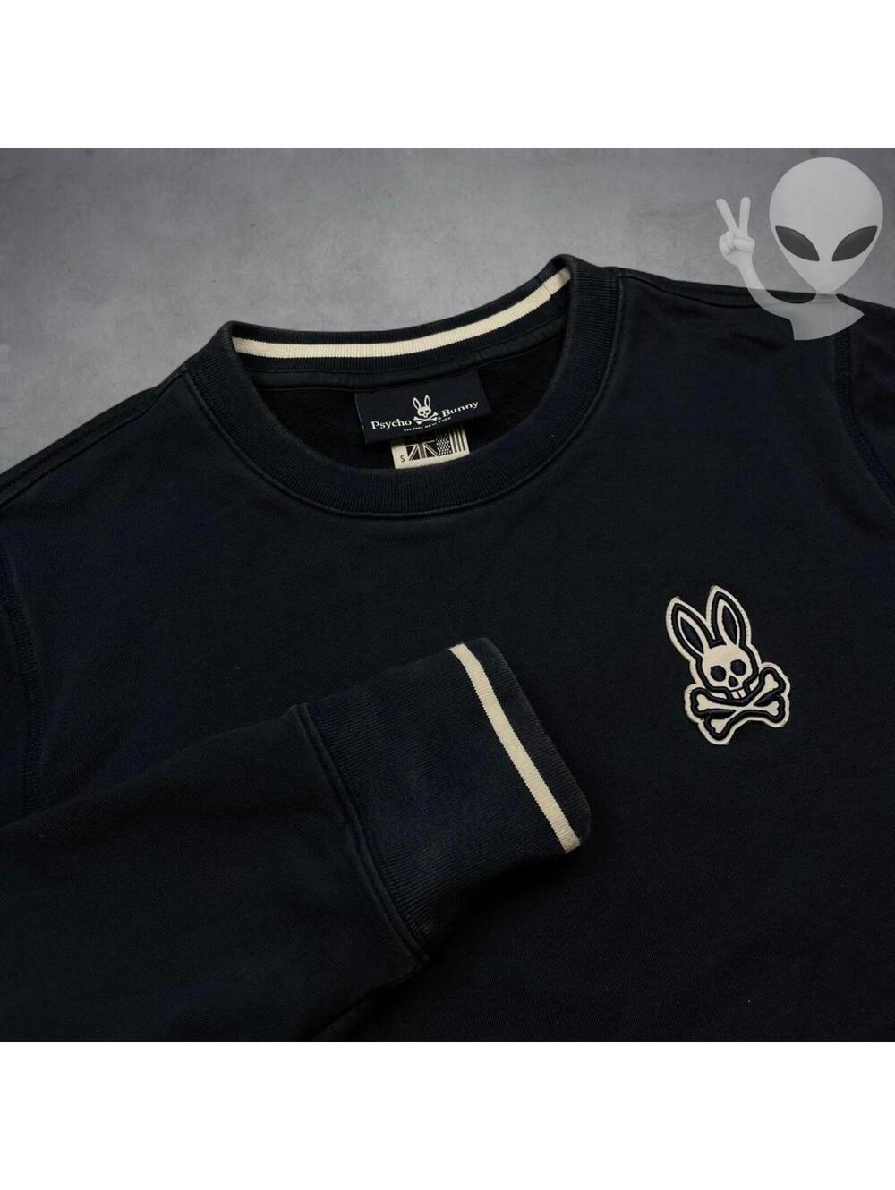Psycho Bunny Marlo Herringbone Patch Crewneck Sweatshirt Small Navy Embriodered